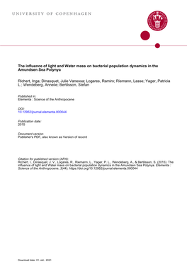 The Influence of Light and Water Mass on Bacterial Population Dynamics in the Amundsen Sea Polynya