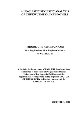 A Linguistic Stylistic Analysis of Chukwuemeka Ike's Novels