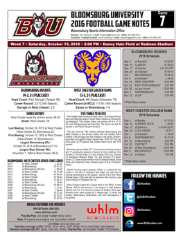 Bloomsburg University 2016 Football Game Notes