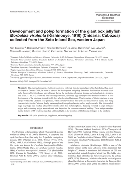 (Kishinouye, 1910) (Cnidaria: Cubozoa) Collected from the Seto Inland Sea, Western Japan