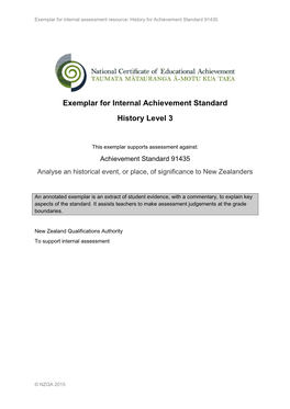 Exemplar for Internal Achievement Standard History Level 3
