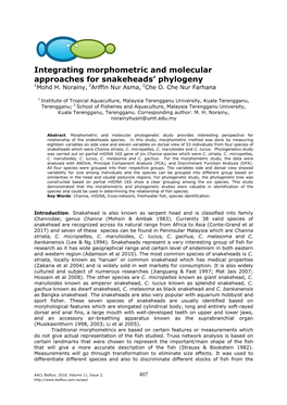 Integrating Morphometric and Molecular Approaches for Snakeheads’ Phylogeny 1Mohd H