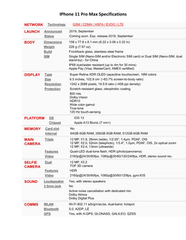 Iphone 11 Pro Max Specifications