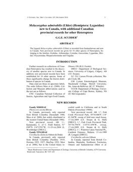 Hemiptera: Lygaeidae) New to Canada, with Additional Canadian Provincial Records for Other Heteroptera G.G.E