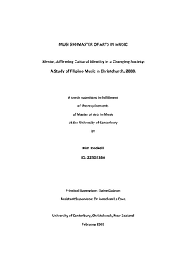 'Fiesta', Affirming Cultural Identity in a Changing Society: a Study of Filipino Music in C