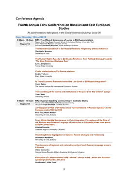 Conference Agenda Fourth Annual Tartu Conference on Russian And