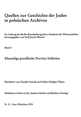 Quellen Zur Geschichte Der Juden in Polnischen Archiven