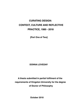 Curating Design: Context, Culture and Reflective Practice, 1980 - 2018