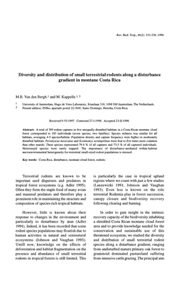 Diversity and Distribution of Smau Terrestrial Rodents Along a Disturbance Gradient in Montane Costa Rica