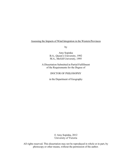 Assessing the Impacts of Wind Integration in the Western Provinces