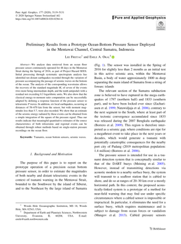 Preliminary Results from a Prototype Ocean-Bottom Pressure Sensor Deployed in the Mentawai Channel, Central Sumatra, Indonesia