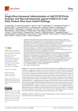 Single-Dose Intranasal Administration of Adcovid Elicits Systemic and Mucosal Immunity Against SARS-Cov-2 and Fully Protects Mice from Lethal Challenge