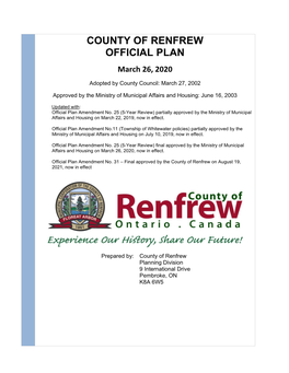 COUNTY of RENFREW OFFICIAL PLAN March 26, 2020
