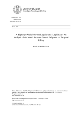 A Tightrope Walk Between Legality and Legitimacy: an Analysis of the Israeli Supreme Court's Judgment on Targeted Killing