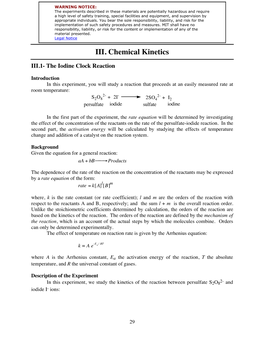 III. Chemical Kinetics