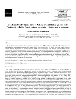 Geochemistry of Volcanic Flows of Nakora Area of Malani Igneous Suite, Northwestern India: Constraints on Magmatic Evolution and Petrogenesis
