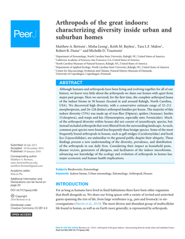 Arthropods of the Great Indoors: Characterizing Diversity Inside Urban and Suburban Homes