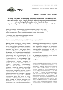 Polyamine Analysis of Thermophilic, Acidophilic, Alkaliphilic and Radio