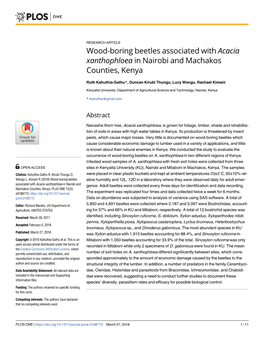 Wood-Boring Beetles Associated with Acacia Xanthophloea in Nairobi and Machakos Counties, Kenya