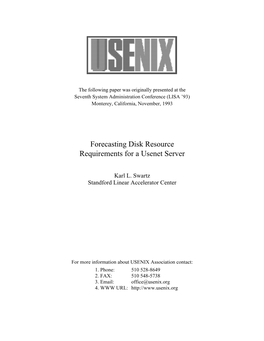 Forecasting Disk Resource Requirements for a Usenet Server