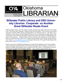 LIBRARIAN Stillwater Public Library and OSU Univer- Sity Libraries Cooperate on Another Great Stillwater Reads Event