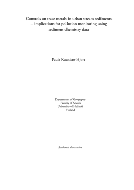 Controls on Trace Metals in Urban Stream Sediments : Implications for Pollution Monitoring Using Sediment Chemistry Data