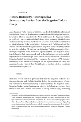 History, Historicity, Historiography: Externalizing Alevism from the Bulgarian Turkish Group