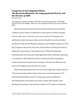 Conspiracy in New England Politics: the Bavarian Illuminati, the Congregational Church, and the Election of 1800 by Laura Pone