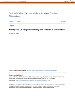 Kierkegaard on Religious Authority: the Problem of the Criterion