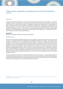 Trade Unions, Inequality, and Democracy in the US and Mexico Chris Tilly