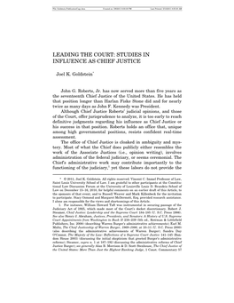 Leading the Court: Studies in Influence As Chief Justice