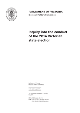 Inquiry Into the Conduct of the 2014 Victorian State Election