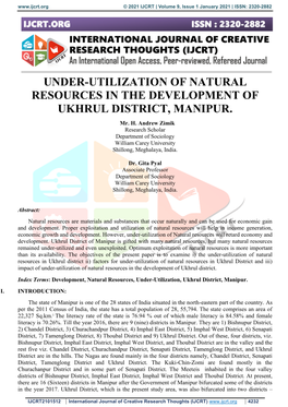 Under-Utilization of Natural Resources in the Development of Ukhrul District, Manipur