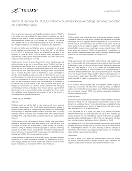 Terms of Service for TELUS Forborne Business Local Exchange Services Provided on a Monthly Basis