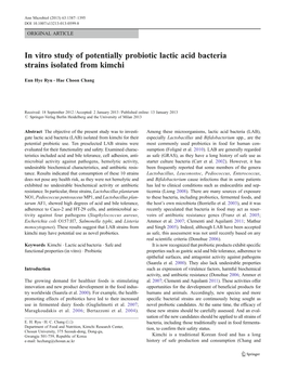 In Vitro Study of Potentially Probiotic Lactic Acid Bacteria Strains Isolated from Kimchi