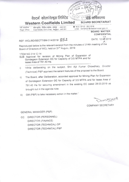 Mining Plan for Expansion of Gondegaon Extension Oc Mine (Aug., 2019)