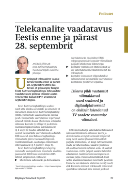 Telekanalite Vaadatavus Eestis Enne Ja Pärast 28. Septembrit