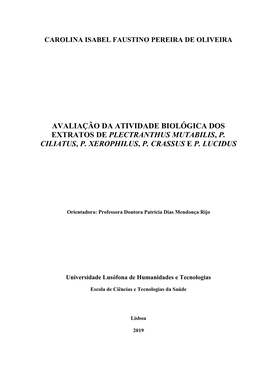 Carolina Oliveira Avaliação Da Atividade Biológica Dos Extratos De Plectranthus Mutabilis, P