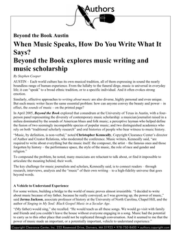 Beyond the Book Explores Music Writing and Music Scholarship