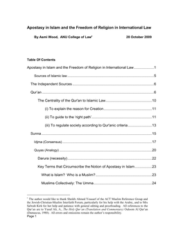 Apostasy in Islam and the Freedom of Religion in International Law