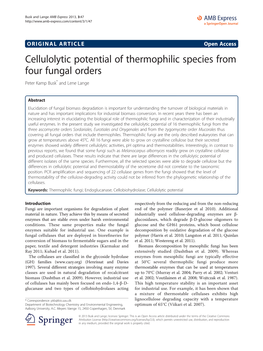 Cellulolytic Potential of Thermophilic Species from Four Fungal Orders Peter Kamp Busk* and Lene Lange