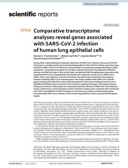 Comparative Transcriptome Analyses Reveal Genes Associated with SARS‑Cov‑2 Infection of Human Lung Epithelial Cells Darshan S