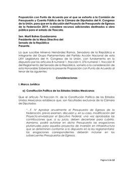 Proposición Con Punto De Acuerdo Por El Que Se Exhorta a La Comisión De Presupuesto Y Cuenta Pública De La Cámara De Diputados Del H