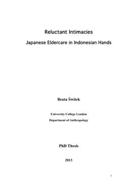 Reluctant Intimacies Japanese Eldercare In