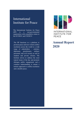 International Institute for Peace Annual Report 2020