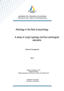 Astrology in the Field of Psychology a Study of Jung's Typology and Four