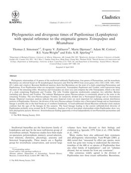 Phylogenetics and Divergence Times of Papilioninae (Lepidoptera) with Special Reference to the Enigmatic Genera Teinopalpus and Meandrusa