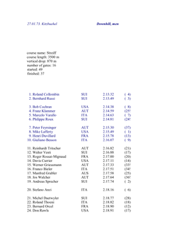 27.01.73. Kitzbuehel Downhill, Men Course Name: Streiff Course Length