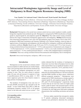 Intracranial Meningioma Aggressivity Image and Level of Malignancy in Head Magnetic Resonance Imaging (MRI)