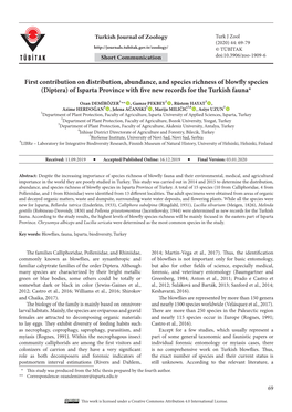 First Contribution on Distribution, Abundance, and Species Richness of Blowfly Species (Diptera) of Isparta Province with Five New Records for the Turkish Fauna*